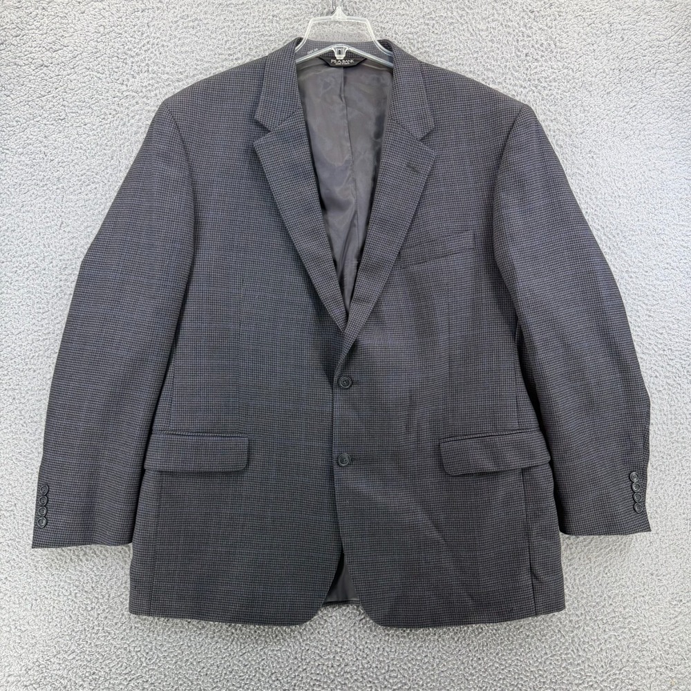 Jos A Bank Traveler Tailored Fit Sport Coat Blazer Men 48R Wool Houndstooth Gray